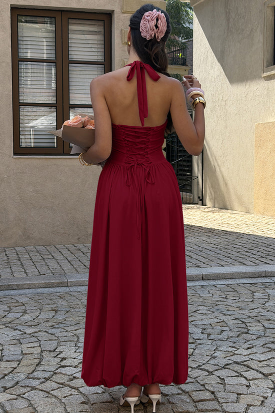 Halter Neck Ruched Casual Dress