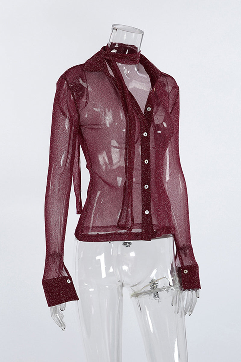 Shimmering Sheer Button-Up Blouse