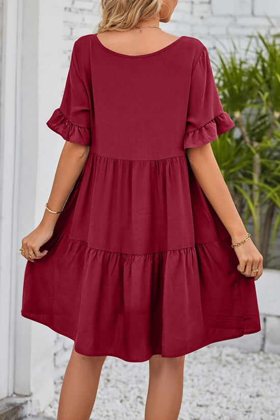 Flowy V-Neck Short Sleeve Tiered Dress