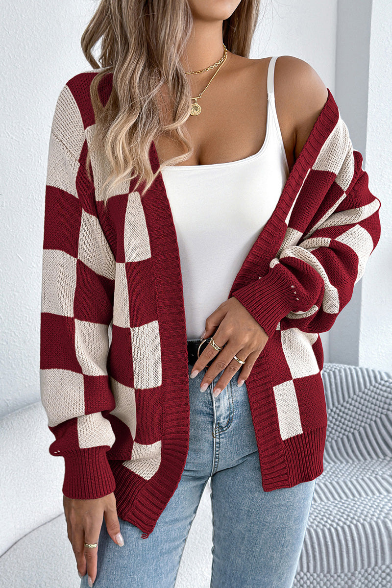 Checkered Chic Oversized Cardigan