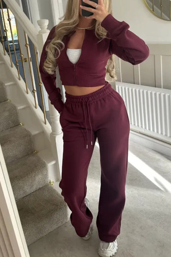 Zip-Up Cropped Hoodie and Jogger Set