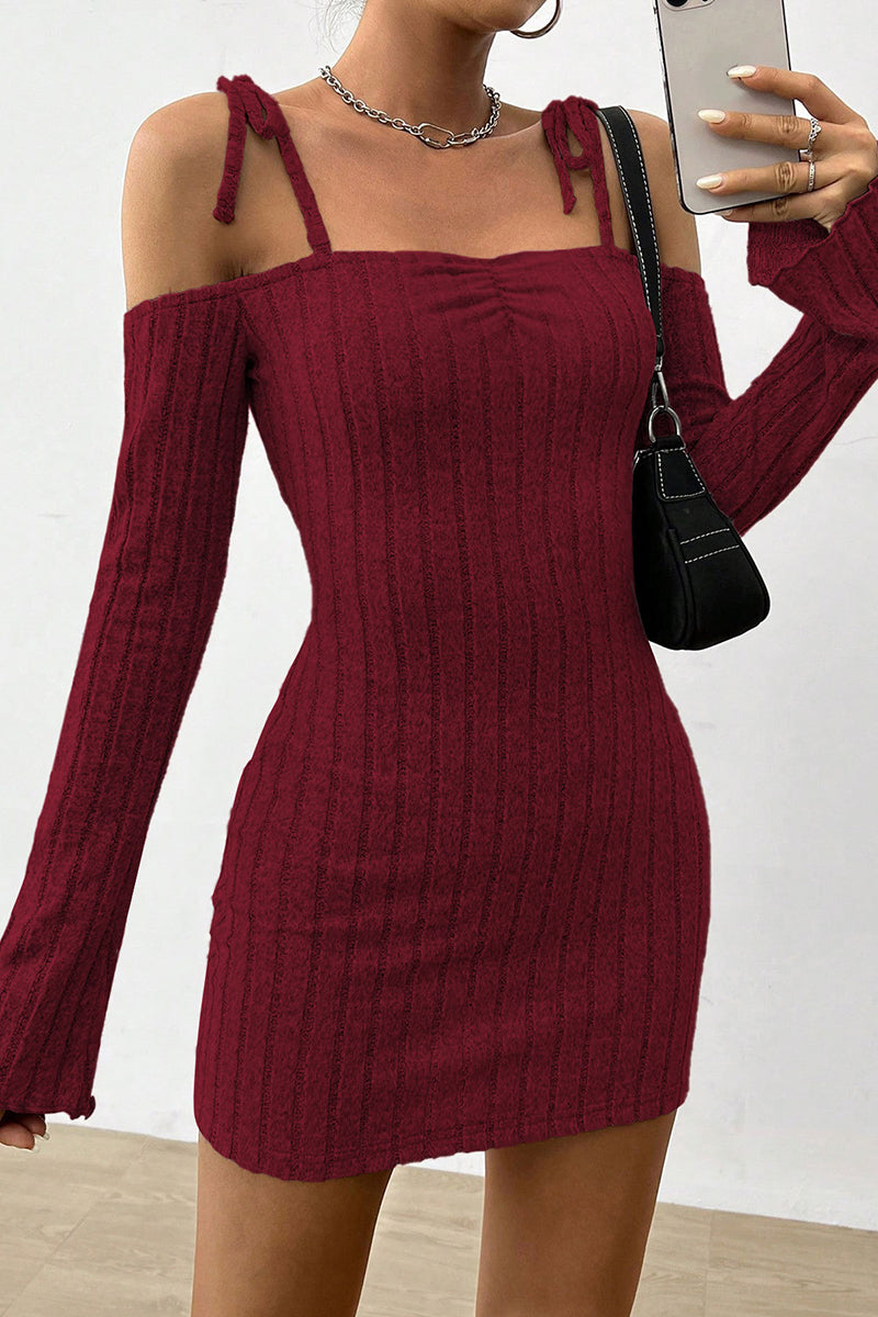 Off-Shoulder Tie Strap Casual Dress