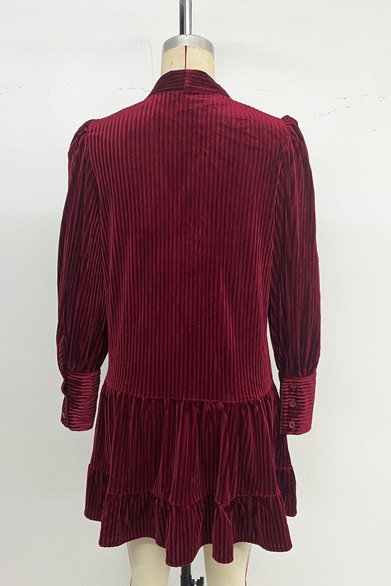 Bow Tie Pleated Casual Dress