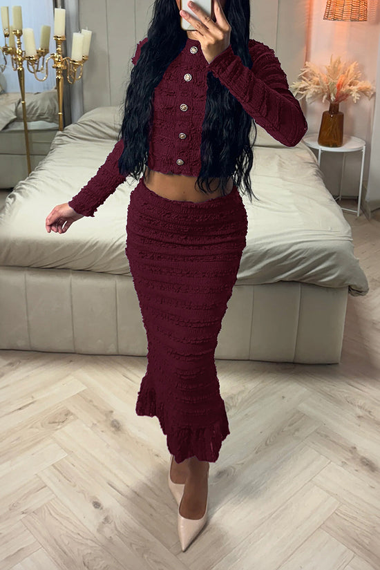 Elegant Textured Two-Piece Skirt Set