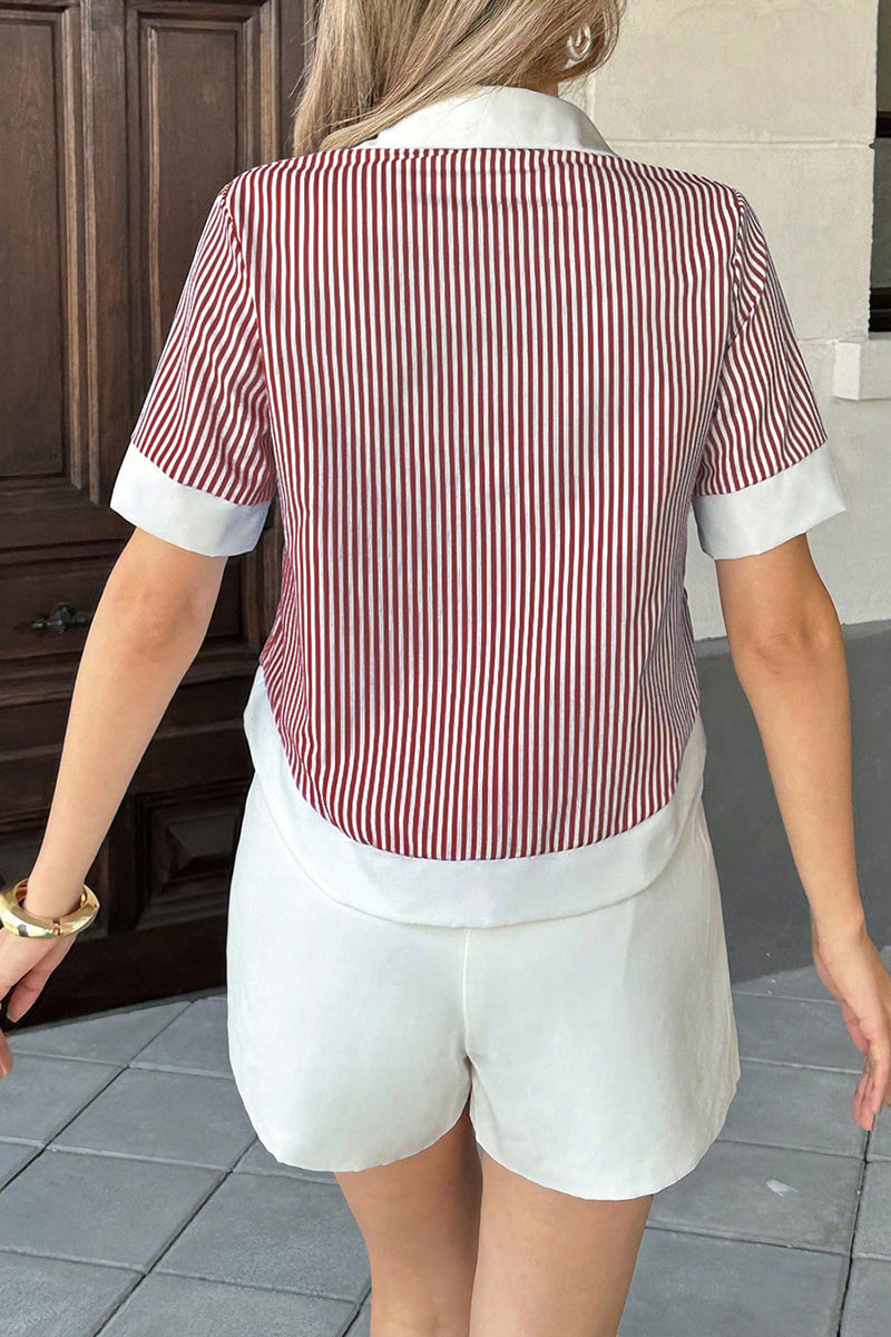 Striped Button-Up Short Sleeve Shirt