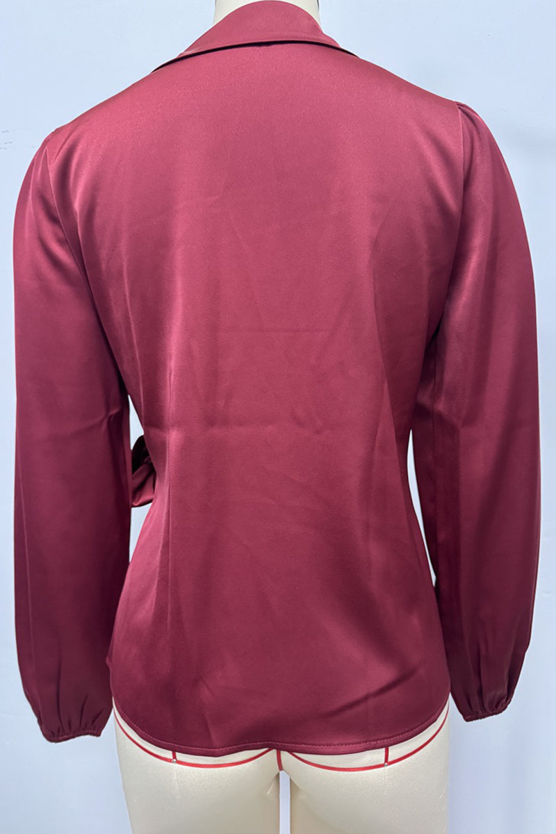 Elegant Wrap Tie Blouse with Long Sleeves