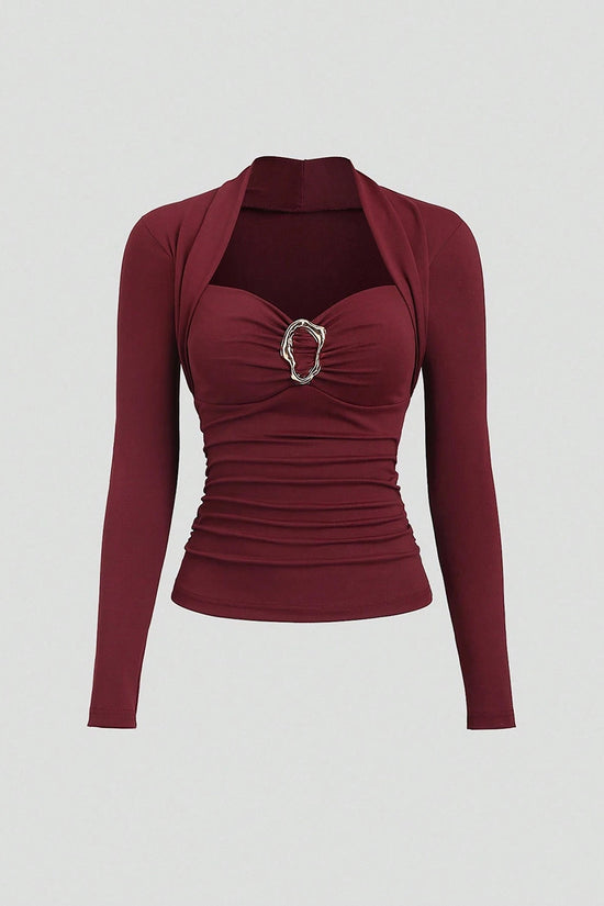 Chic Ruched Long Sleeve Top with Accent Detail