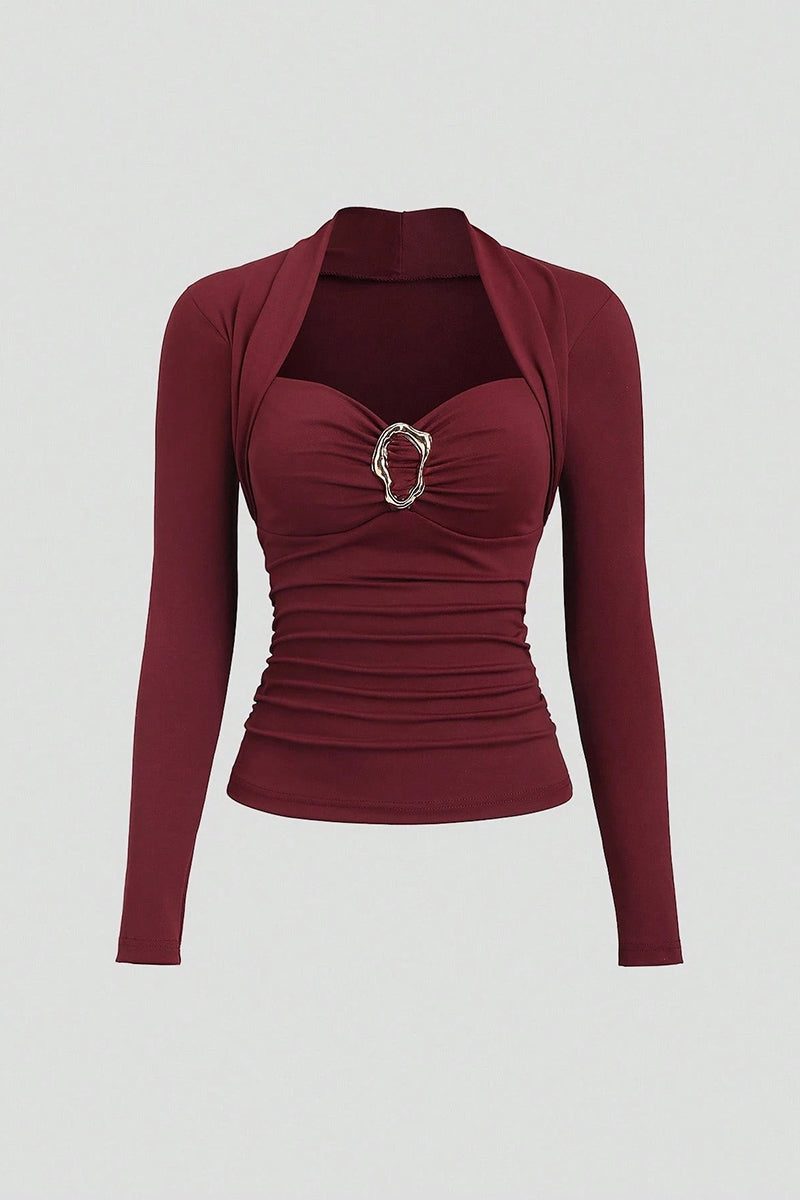 Chic Ruched Long Sleeve Top with Accent Detail