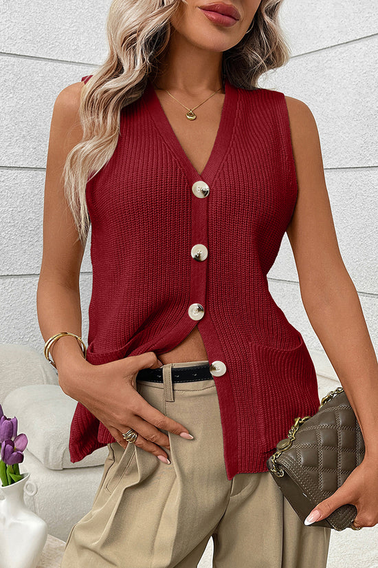 Buttoned Sleeveless Sweater Vest