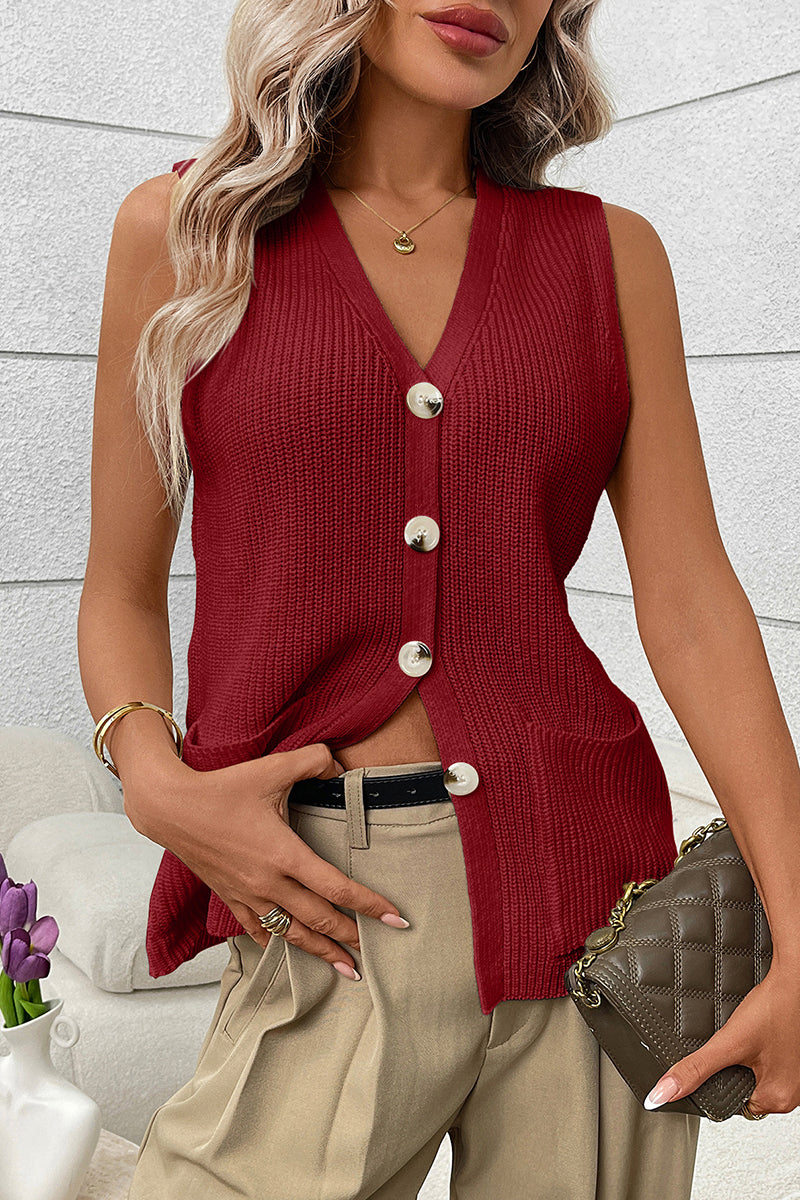 Buttoned Sleeveless Sweater Vest