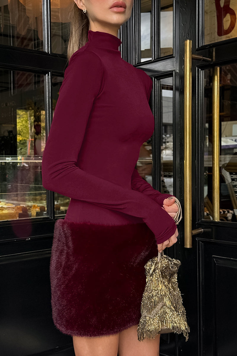 High Neck Long Sleeve Casual Dress