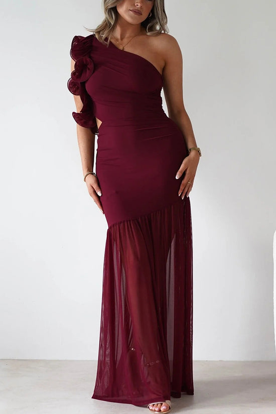 One-Shoulder Ruched Maxi Dress