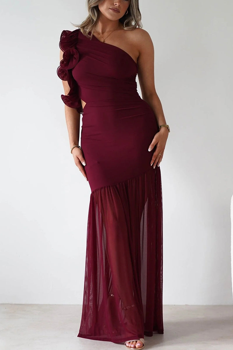 One-Shoulder Ruched Maxi Dress
