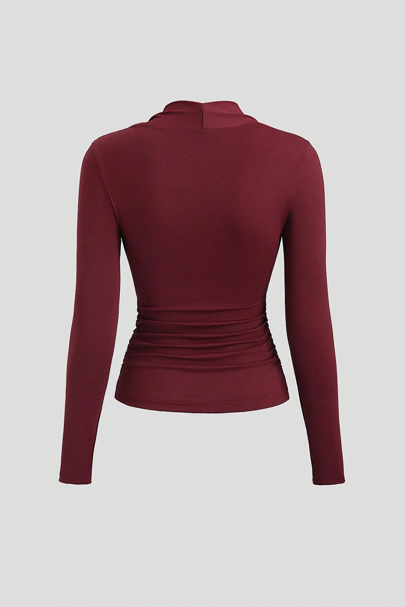 Chic Ruched Long Sleeve Top with Accent Detail