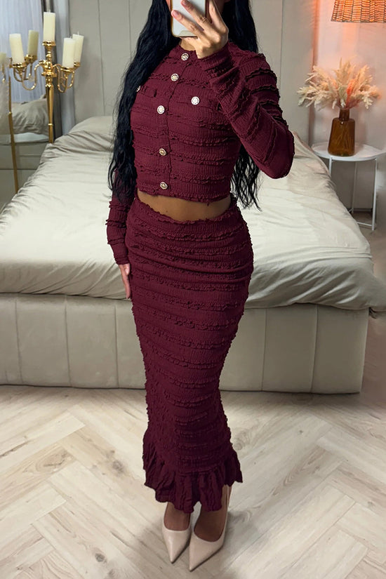 Elegant Textured Two-Piece Skirt Set