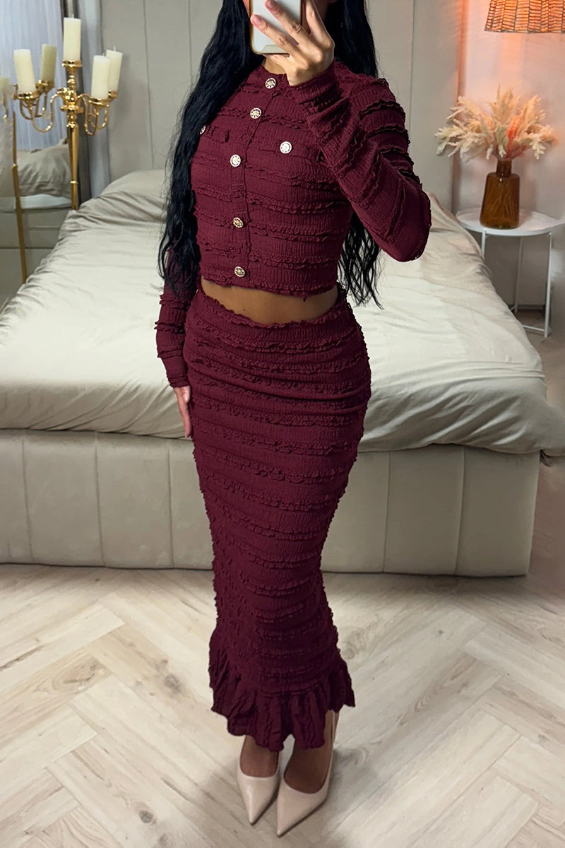 Elegant Textured Two-Piece Skirt Set