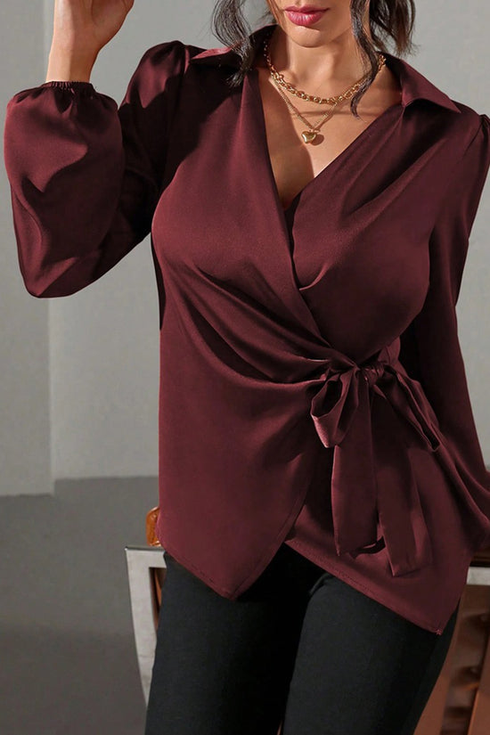 Elegant Wrap Tie Blouse with Long Sleeves