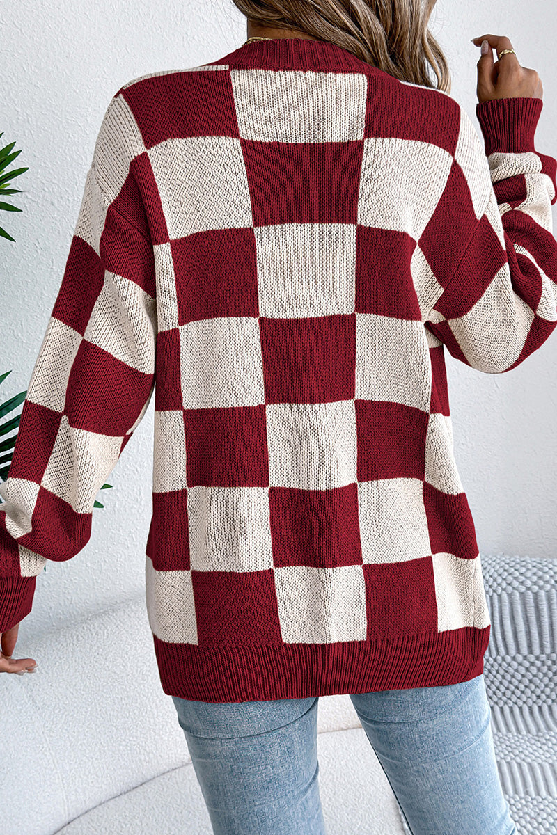 Checkered Chic Oversized Cardigan