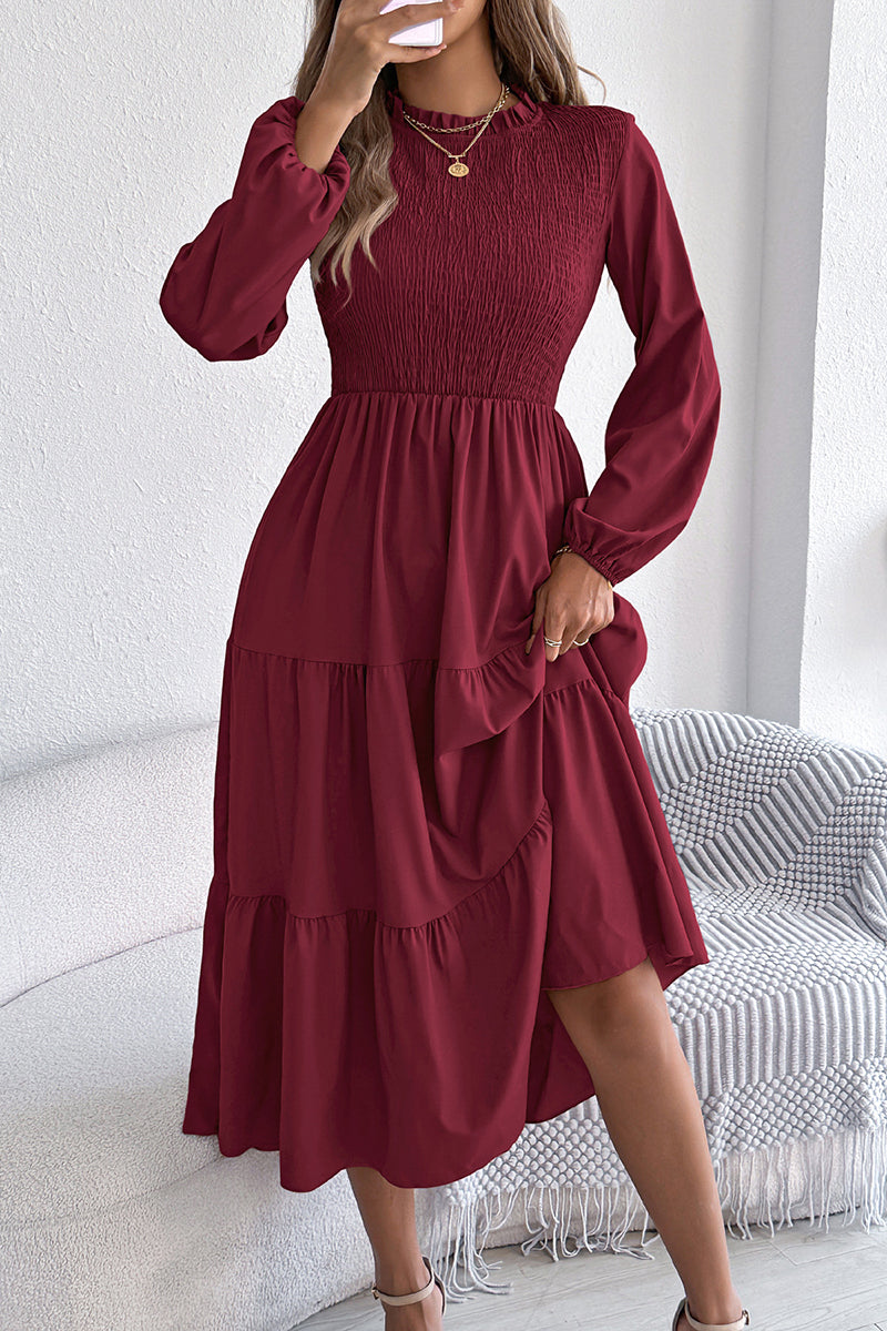 Long Sleeve Layered Casual Midi Dress