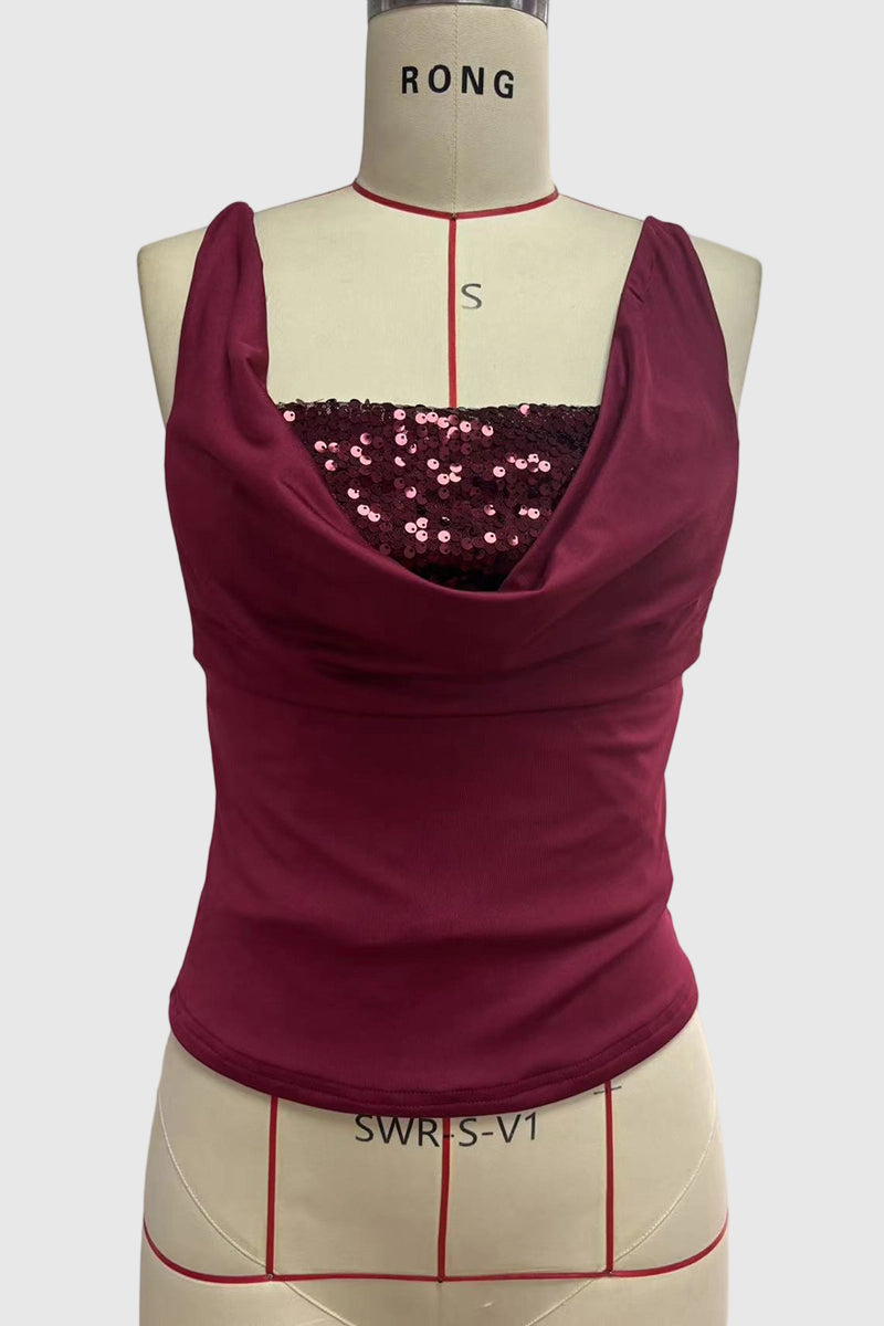 Draped Sequin Detail Tank Top