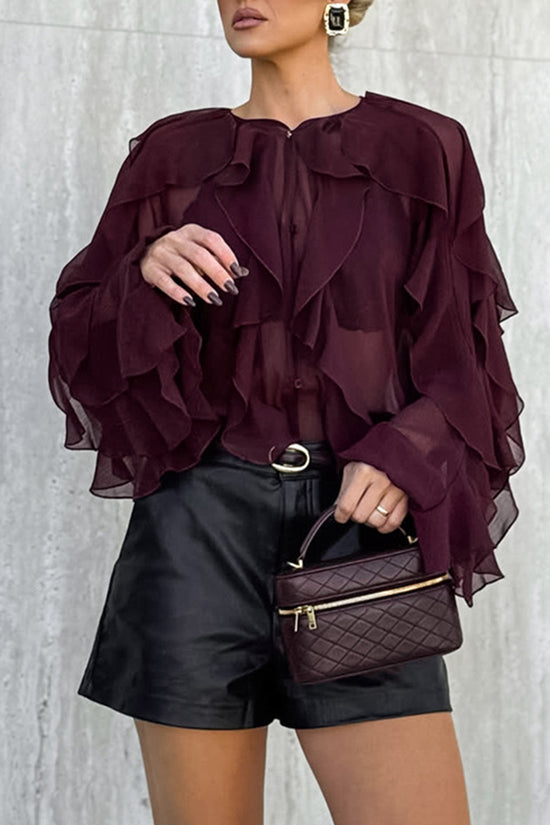 Elegant Ruffle Long Sleeve Blouse