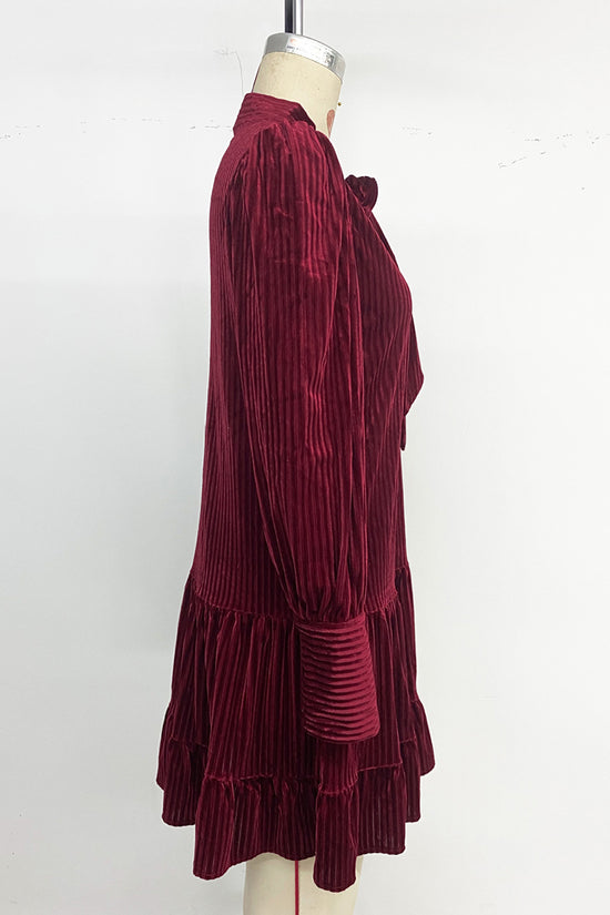 Bow Tie Pleated Casual Dress