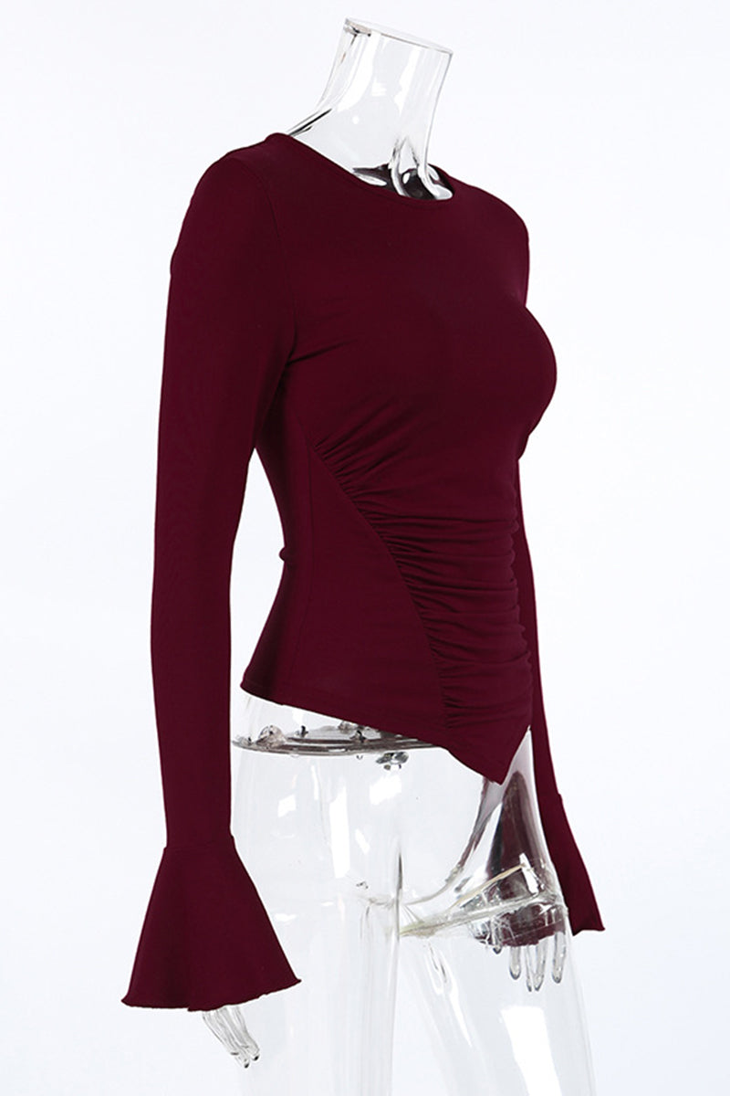 Flare Sleeve Ruched Bodycon Top