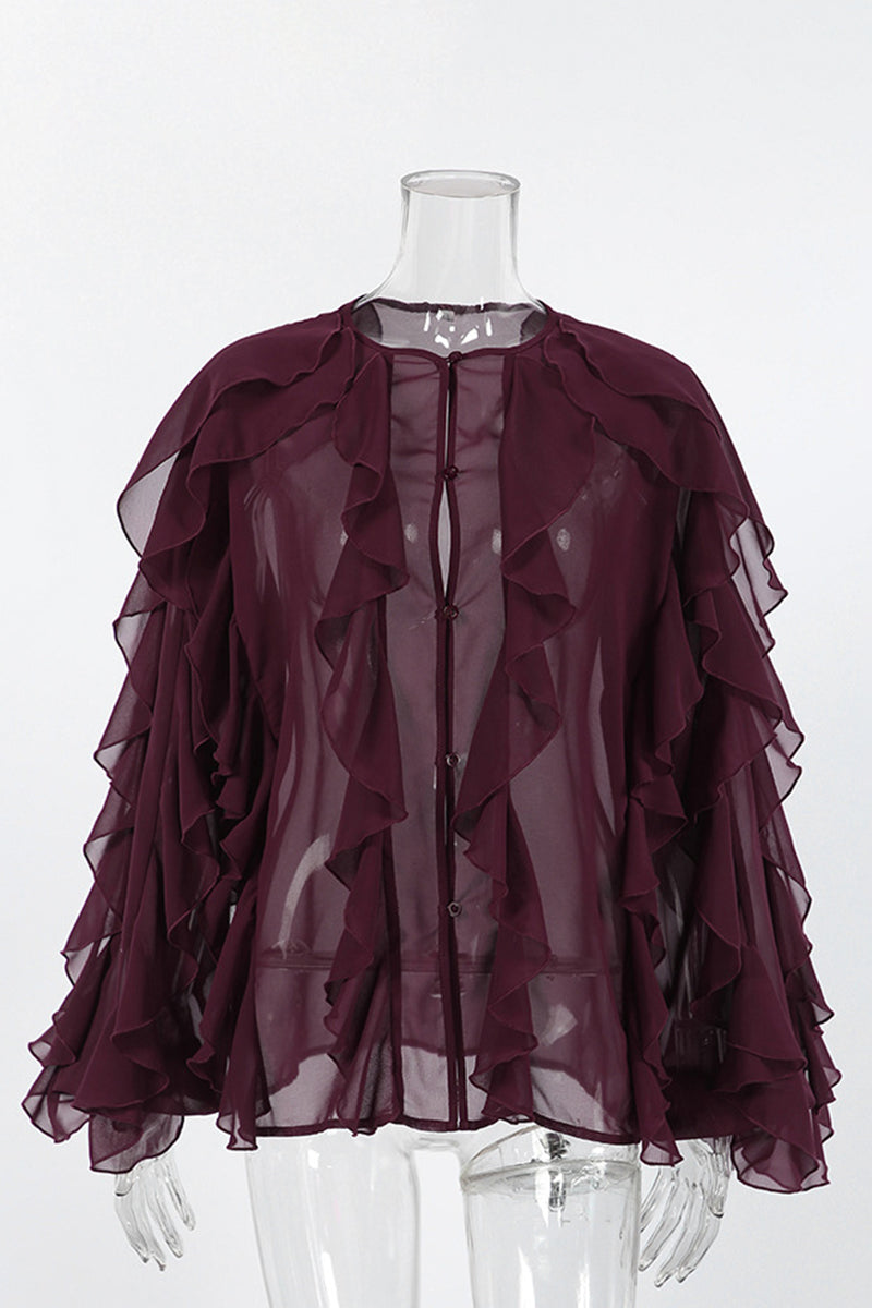 Elegant Ruffle Long Sleeve Blouse
