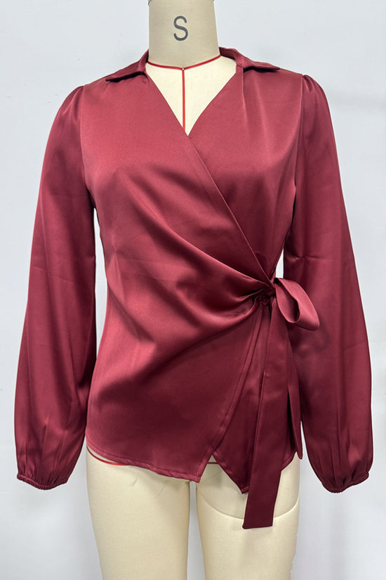 Elegant Wrap Tie Blouse with Long Sleeves