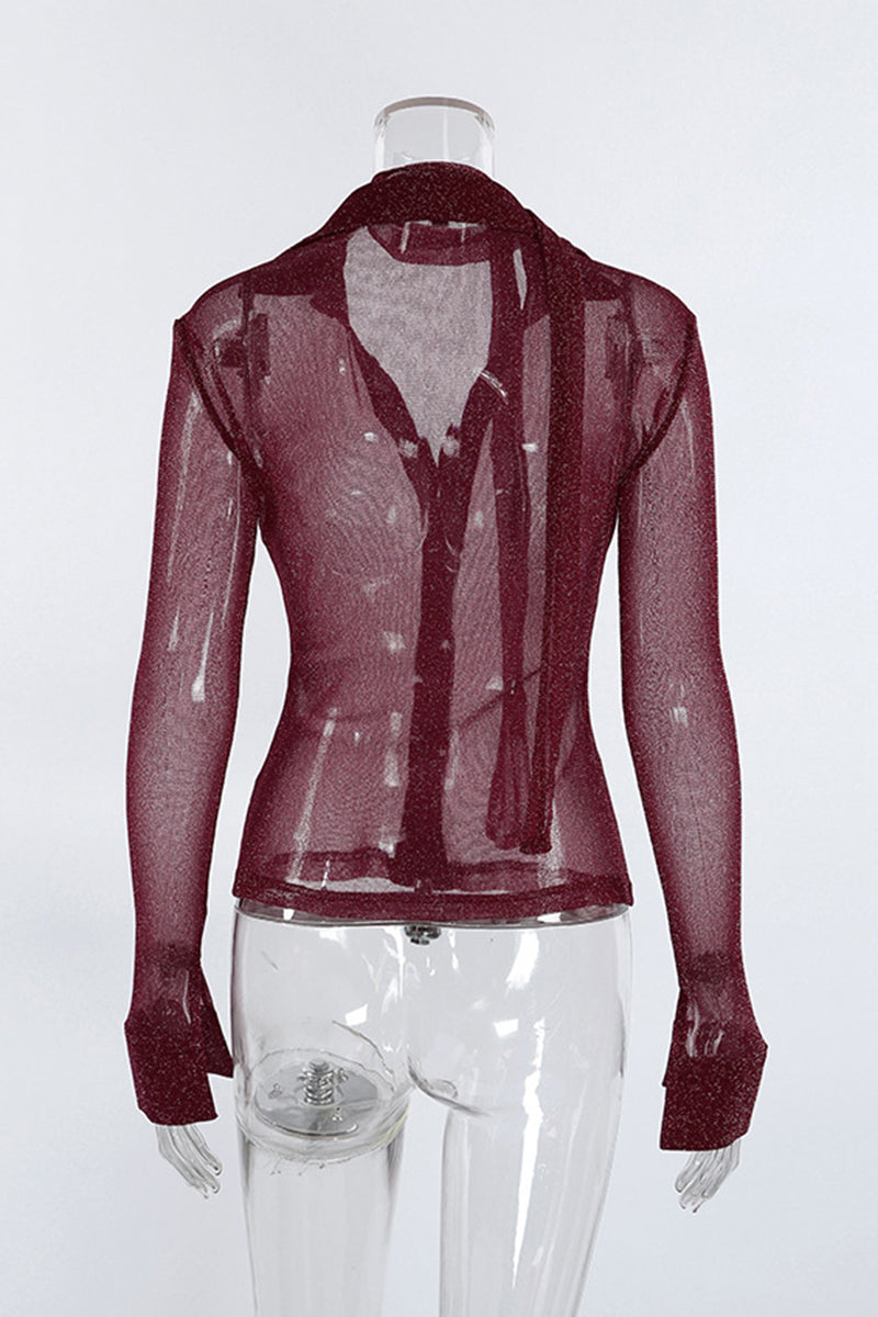Shimmering Sheer Button-Up Blouse