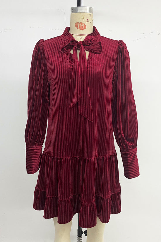 Bow Tie Pleated Casual Dress