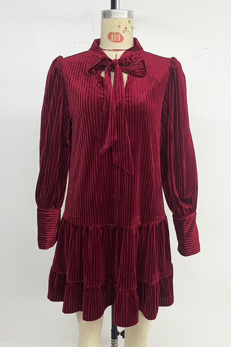 Bow Tie Pleated Casual Dress
