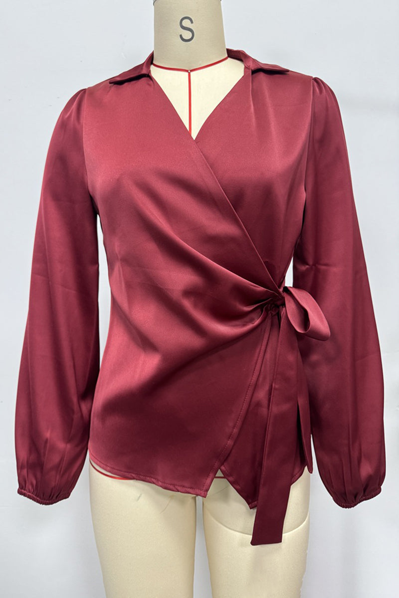 Elegant Wrap Tie Blouse with Long Sleeves