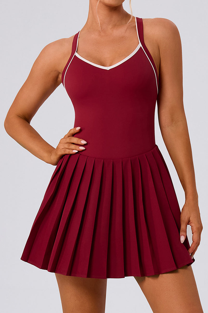 Strappy V-Neck Pleated A-Line Dress