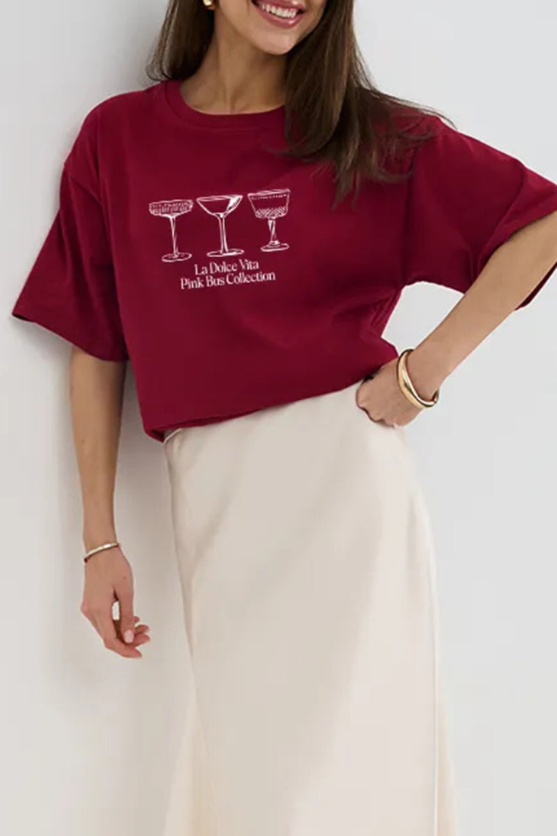 Graphic Tee with Drink Motif