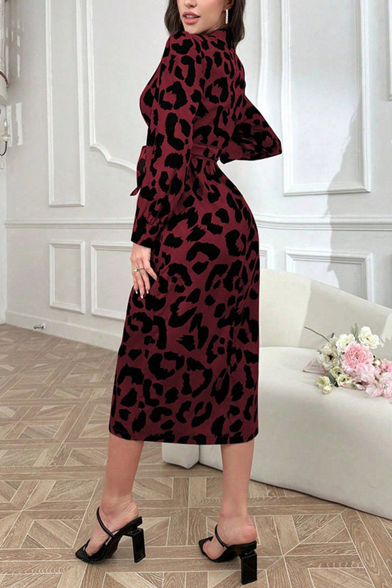 Animal Print Wrap Casual Dress