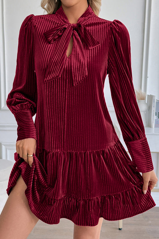 Bow Tie Pleated Casual Dress