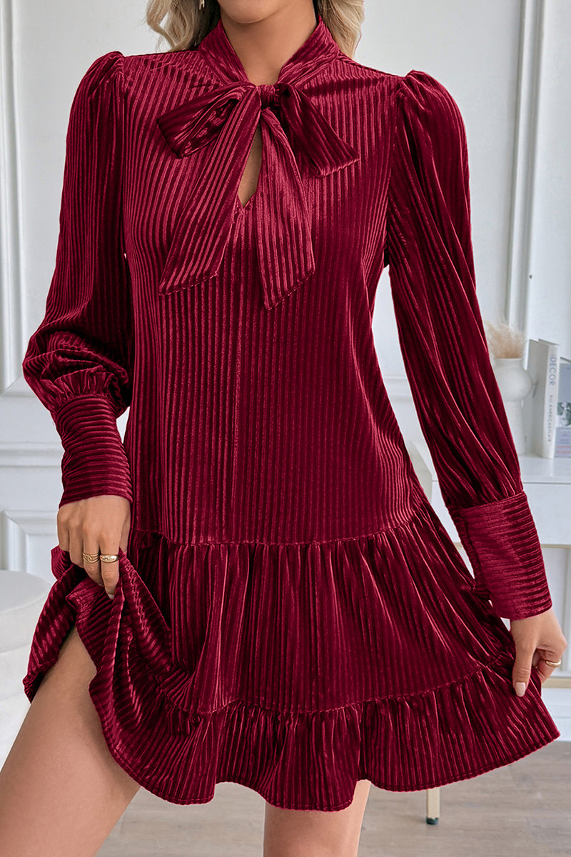 Bow Tie Pleated Casual Dress