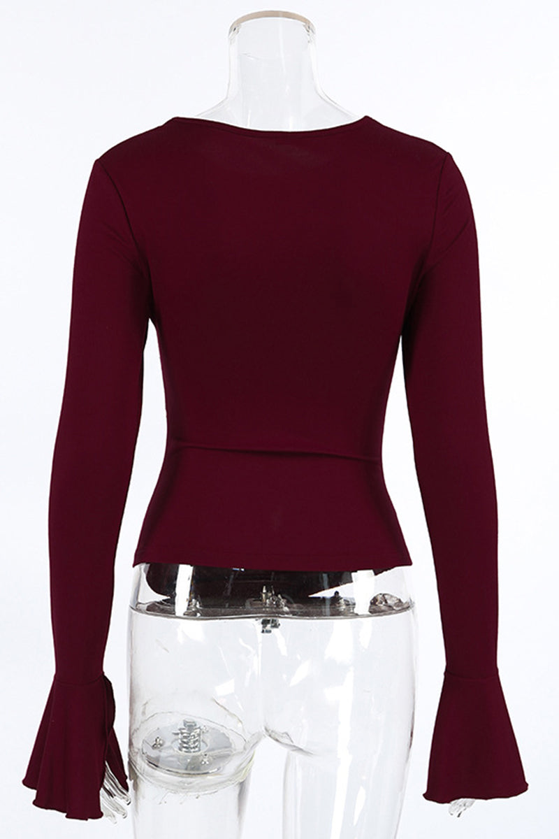 Flare Sleeve Ruched Bodycon Top