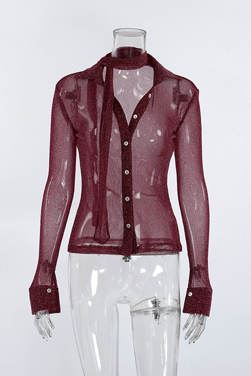 Shimmering Sheer Button-Up Blouse