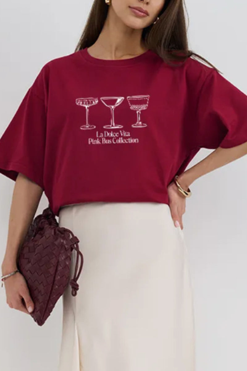 Graphic Tee with Drink Motif