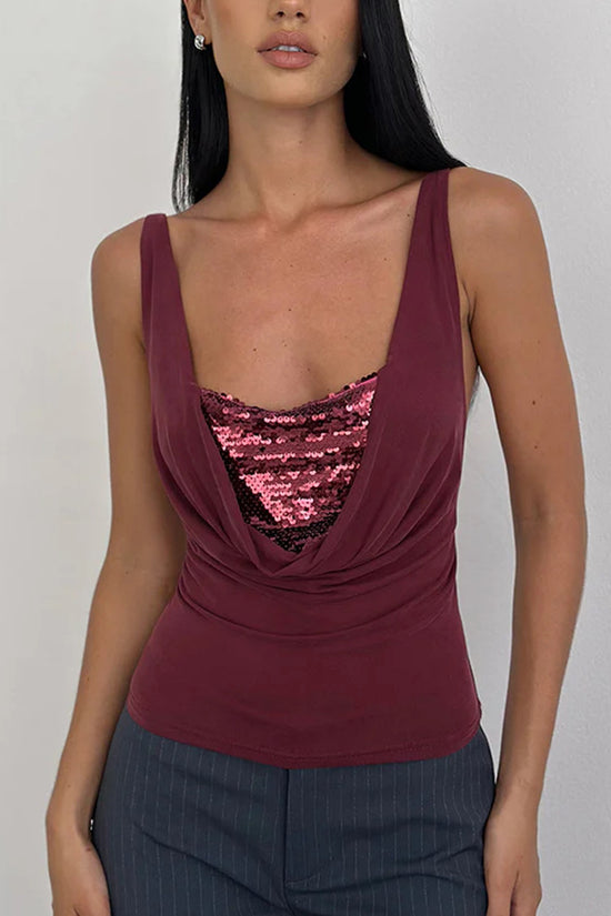 Draped Sequin Detail Tank Top
