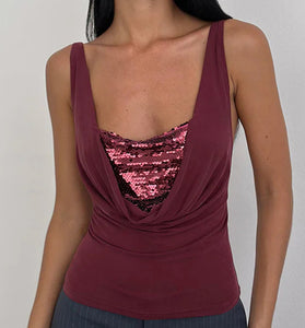 Draped Sequin Detail Tank Top