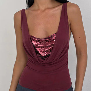 Draped Sequin Detail Tank Top