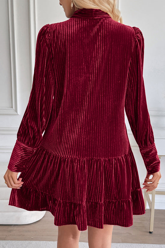 Bow Tie Pleated Casual Dress