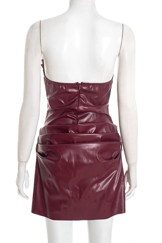 Strapless Faux Leather Bodycon Casual Dress