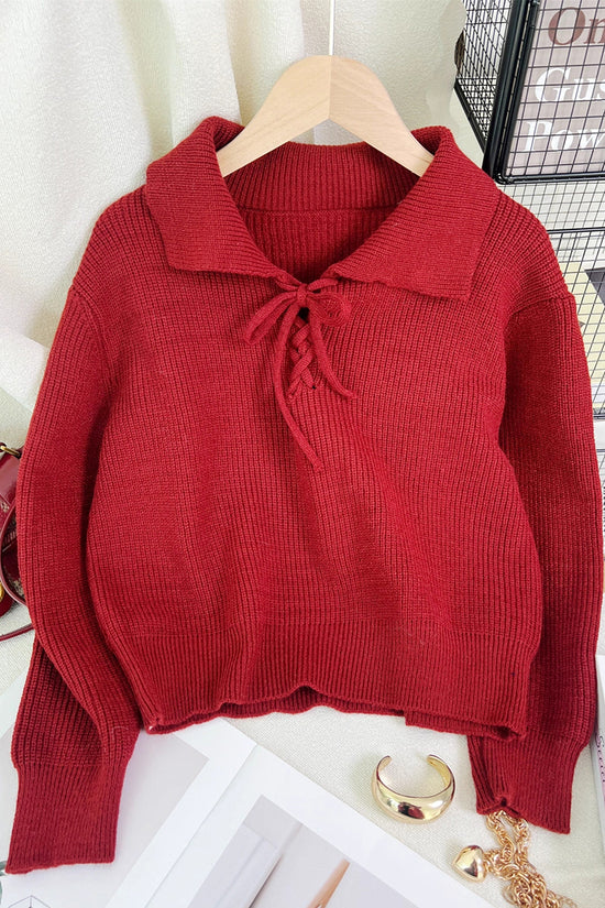 Lace-Up Collared Sweater