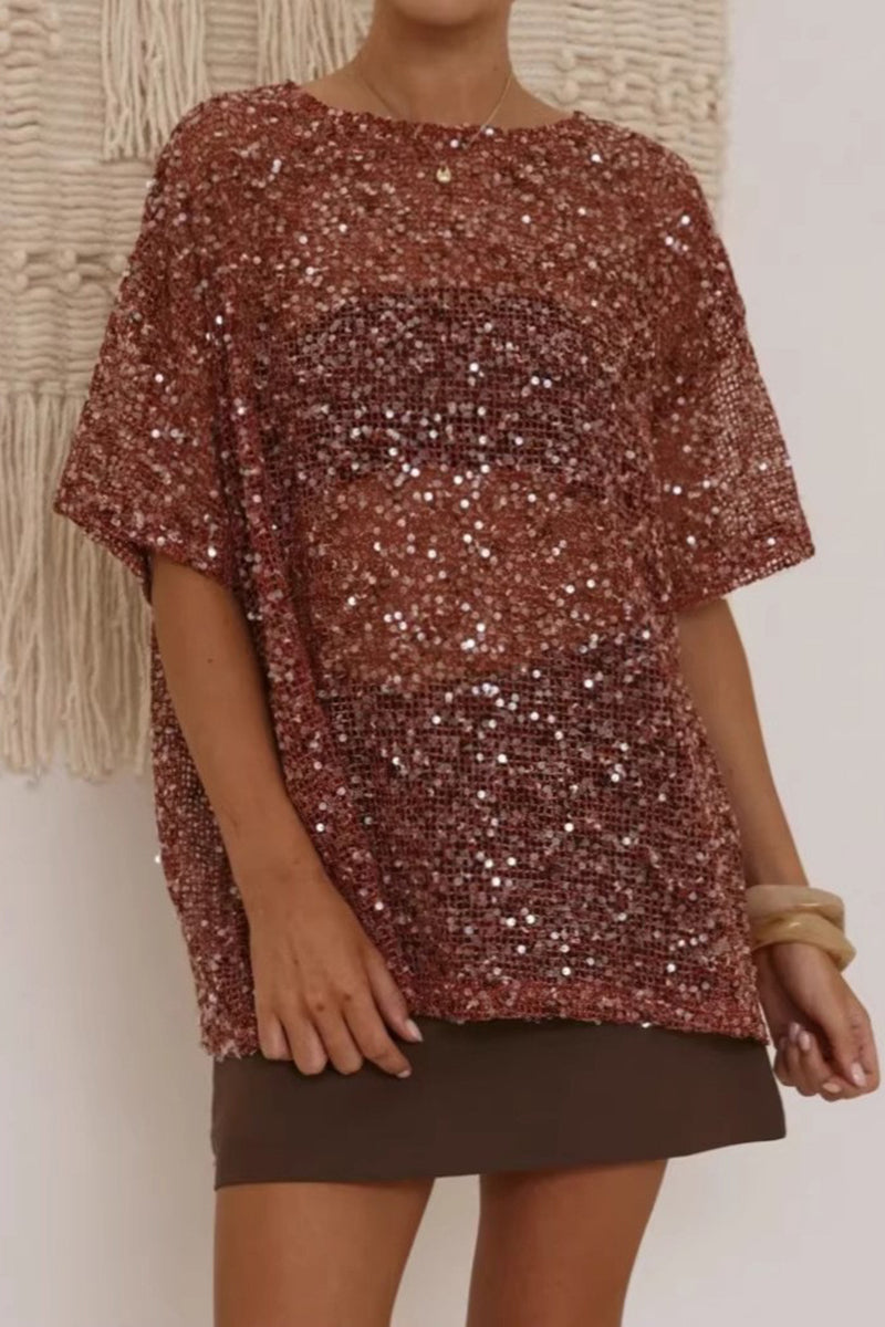 Sequined Sheer Cover-Up Top