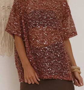 Sequined Sheer Cover-Up Top