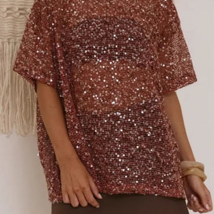 Sequined Sheer Cover-Up Top